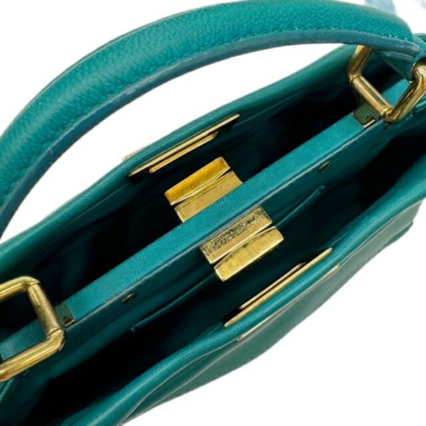 Fendi Peekaboo Green Leather Hand Bag