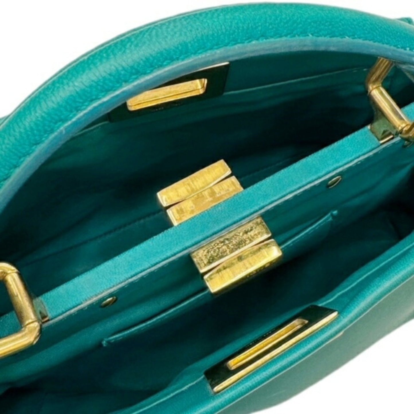 Fendi Peekaboo Green Leather Hand Bag